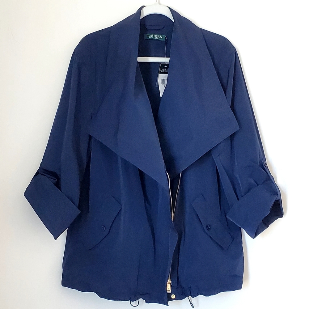 Ralph Lauren Coastal Preppy Off-Centered Zip-Up Blue Jacket, Med. NWT